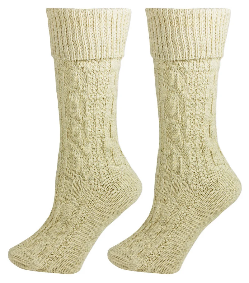 Kurze Trachtensocken mit Zopfmuster Natur