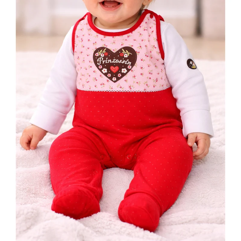 BONDI Baby Strampler "Prinzessin" mit Herz 86557 | Mädchen Overall 2-tlg. Rosa Rot