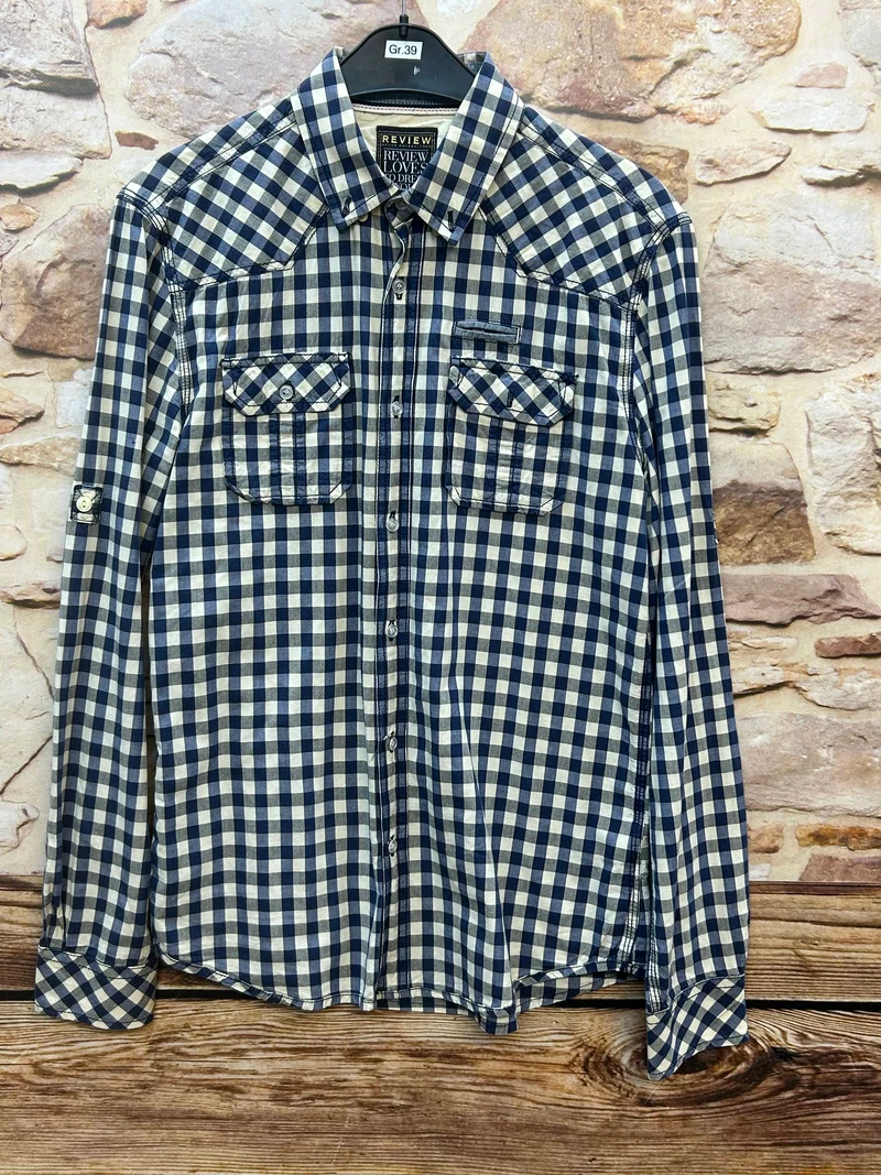 Vintage Hemd Herren Karo blau Vichy Review Größe S