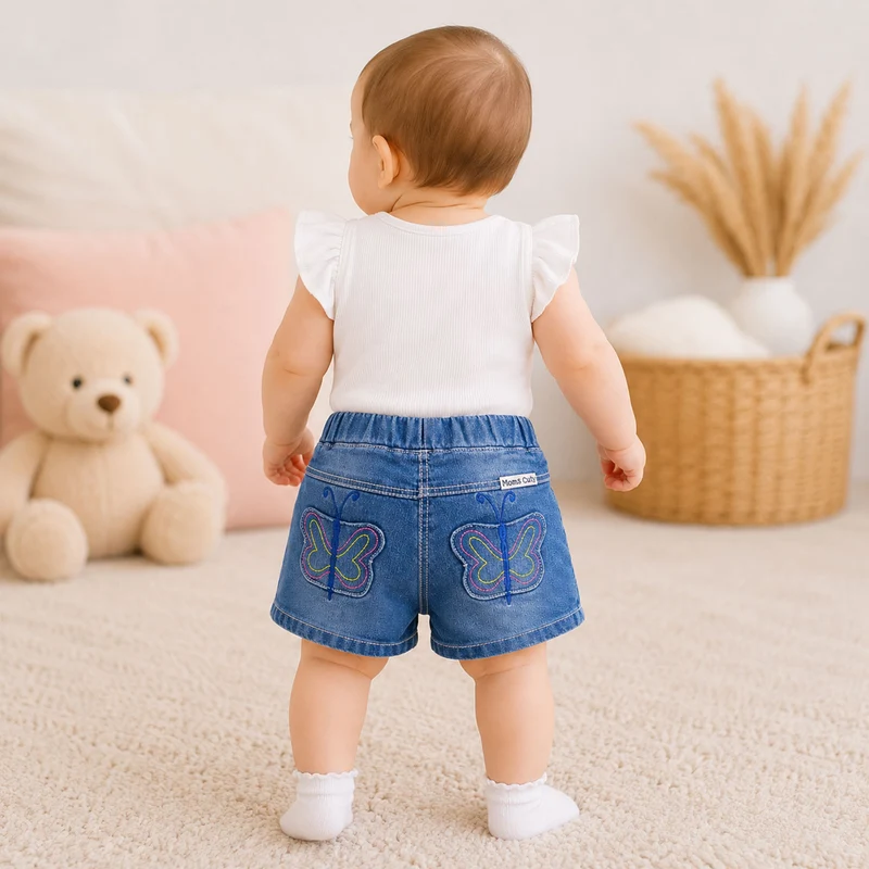 BONDI Baby Kinder Jeansshorts "Butterfly"- Blau 86584 | Kurze Jeans