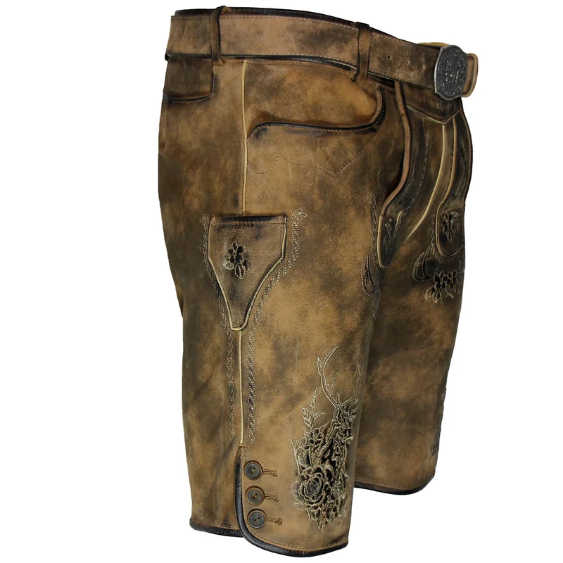 MADDOX Kurze Herren Lederhose "Brienz" mit Gürtel | Nappato Camel