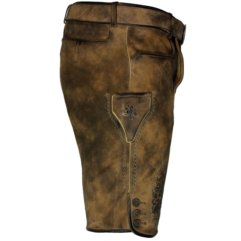 MADDOX Kurze Herren Lederhose "Brienz" mit Gürtel | Nappato Camel