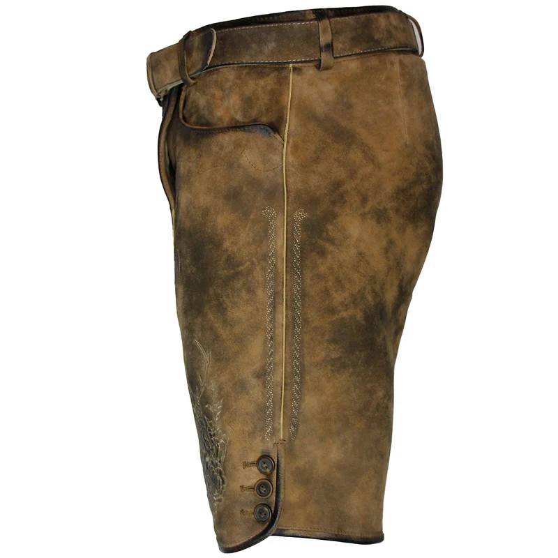 MADDOX Kurze Herren Lederhose "Brienz" mit Gürtel | Nappato Camel