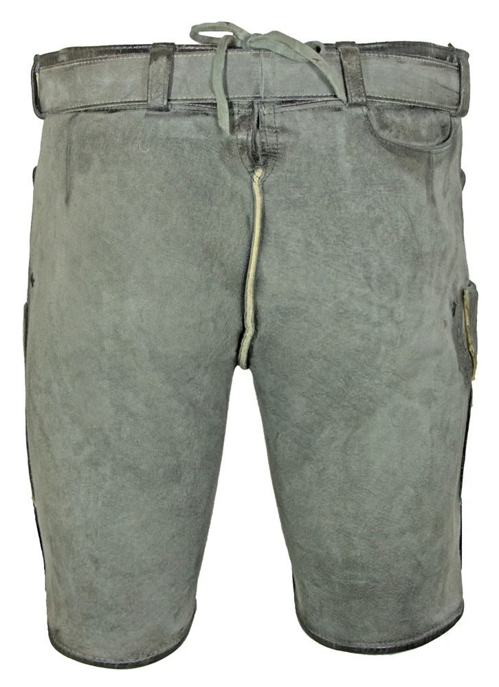 MADDOX Kurze Trachten Lederhose "Engelbert" mit Gürtel | Vegetabil Kohle Grau