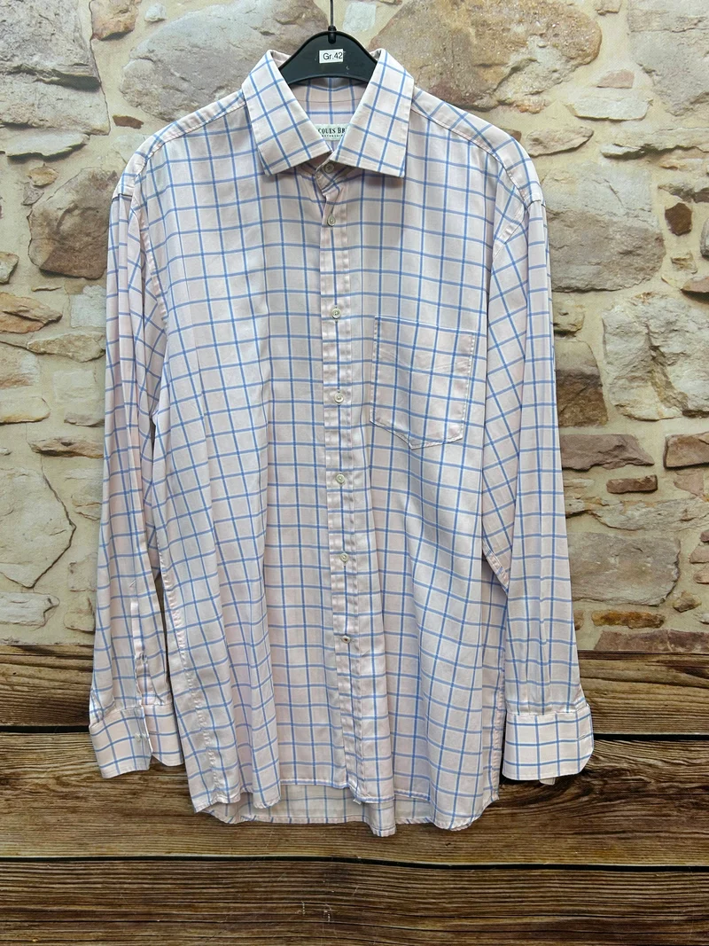 Vintage Hemd Herren Karo rosé hellblau Größe 42
