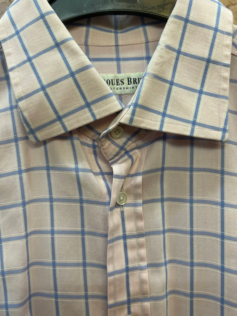 Vintage Hemd Herren Karo rosé hellblau Größe 42
