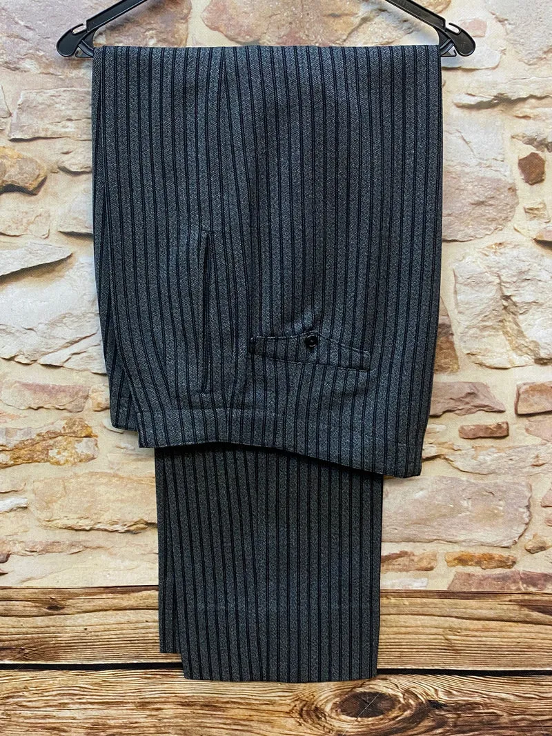 Vintage Stresemannhose Grau-Schwarz Gestreift – Größe 50 (Herren)
