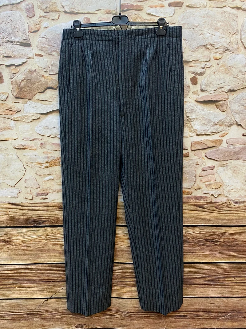 Vintage Stresemannhose Grau-Schwarz Gestreift – Größe 50 (Herren)