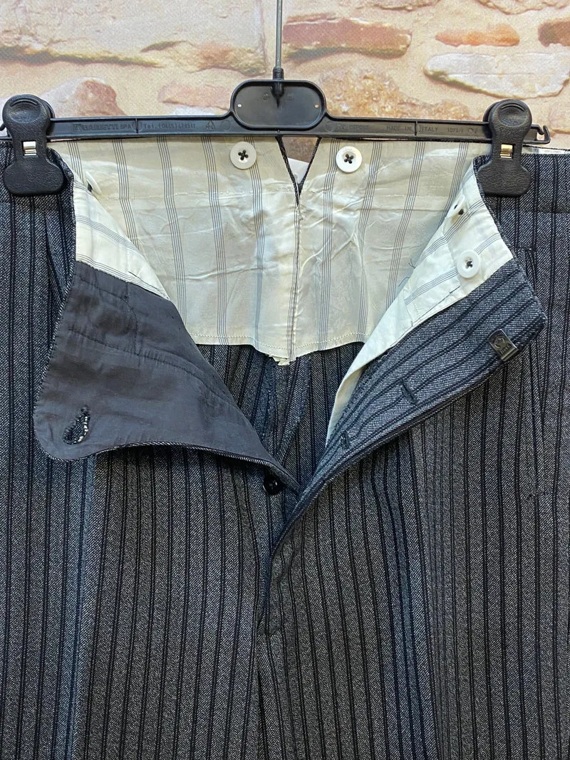 Vintage Stresemannhose Grau-Schwarz Gestreift – Größe 50 (Herren)