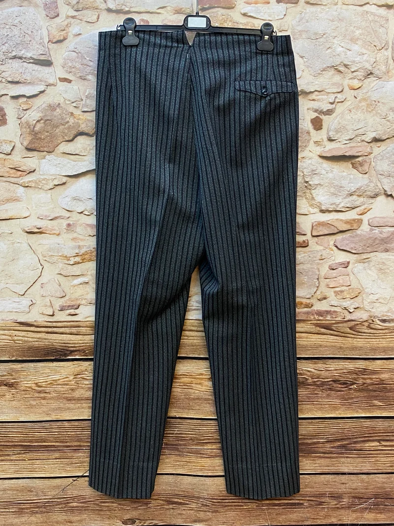 Vintage Stresemannhose Grau-Schwarz Gestreift – Größe 50 (Herren)