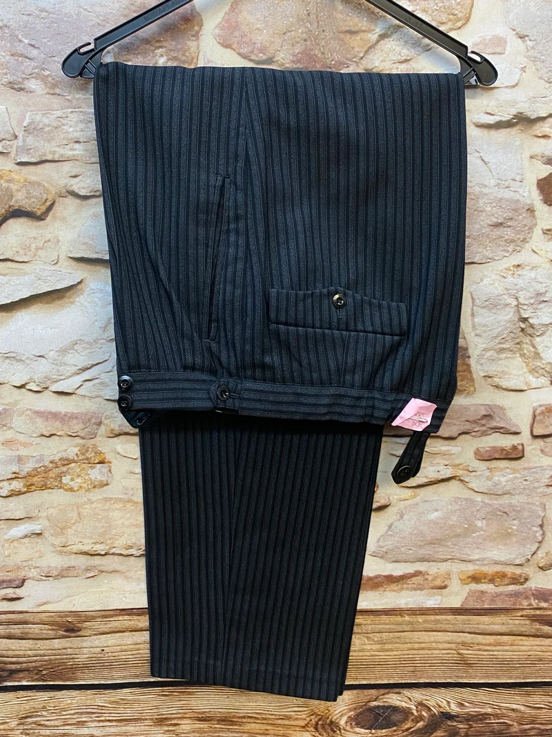 Vintage Stresemannhose Schwarz Gestreift – Größe 48 (Herren)