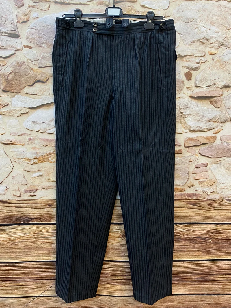 Vintage Stresemannhose Schwarz Gestreift – Größe 48 (Herren)