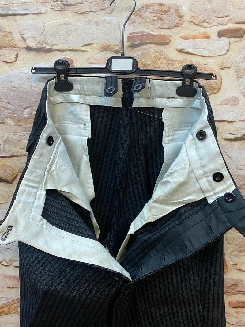 Vintage Stresemannhose Schwarz Gestreift – Größe 48 (Herren)