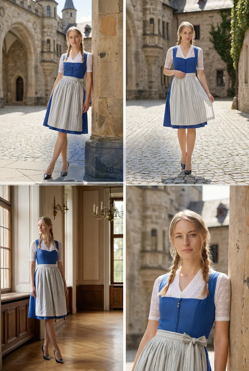 Berwin Midi Dirndl 2pcs. 60cm "Clara" blue/white