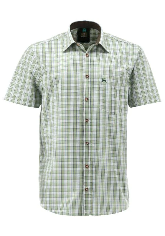 OS Trachten Men's 1/2 Sleeve Regular Fit Shirt "Bergwiese" olive