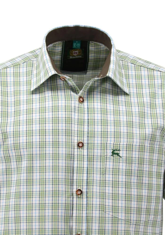OS Trachten Men's 1/2 Sleeve Regular Fit Shirt "Bergwiese" olive