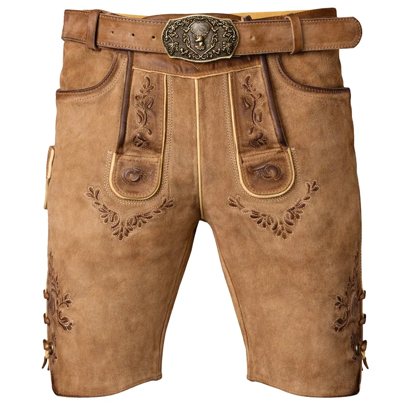 MADDOX Kurze Herren Lederhose "Hopfensee" mit Gürtel | Antik Creme