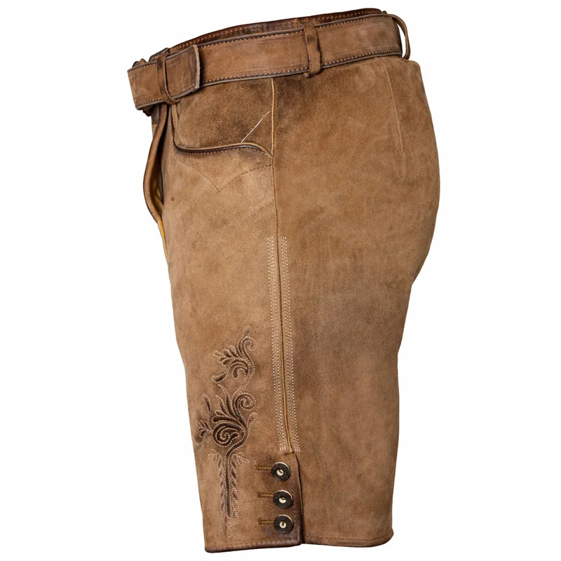 MADDOX Kurze Herren Lederhose "Hopfensee" mit Gürtel | Antik Creme
