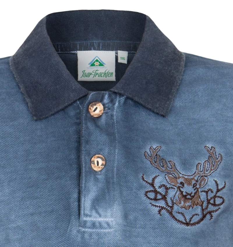 Isar-Trachten Kinder Poloshirt "Kilian" im Used Look | Jeansblau