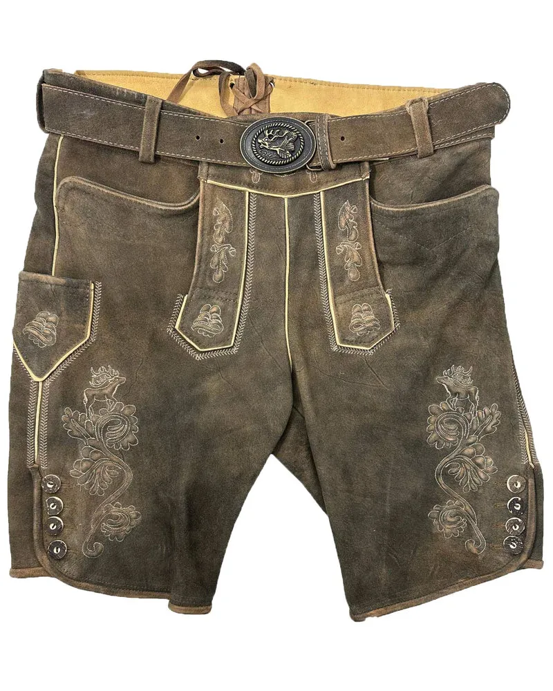 MADDOX Kurze Lederhose "Silbersee" mit Gürtel | Used Erle