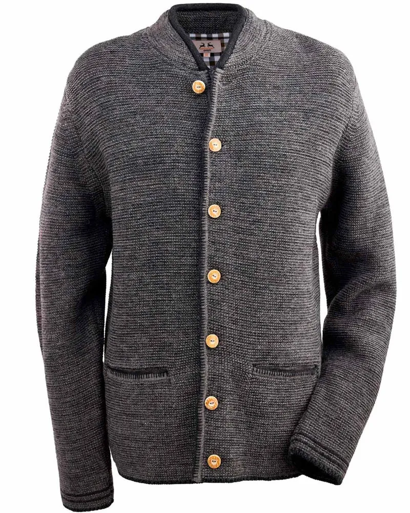 MADDOX Herren Trachten Strickjacke "Altishofen" mit Stehkragen | Kiesel Braun