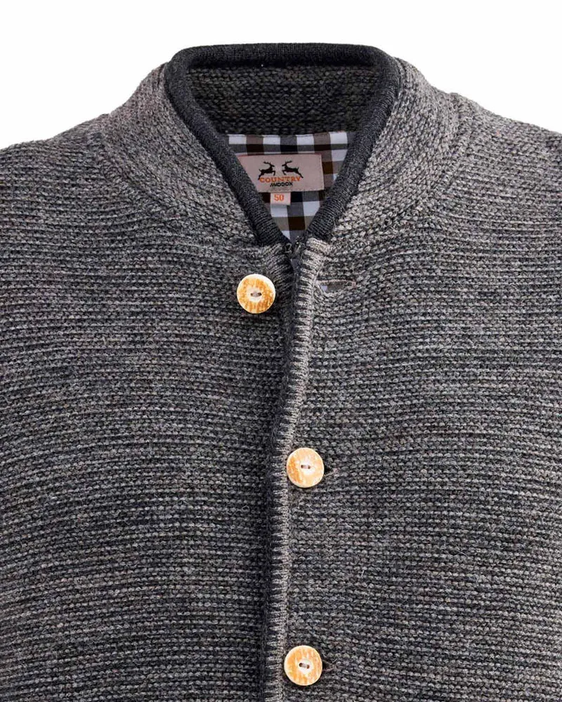 MADDOX Herren Trachten Strickjacke "Altishofen" mit Stehkragen | Kiesel Braun