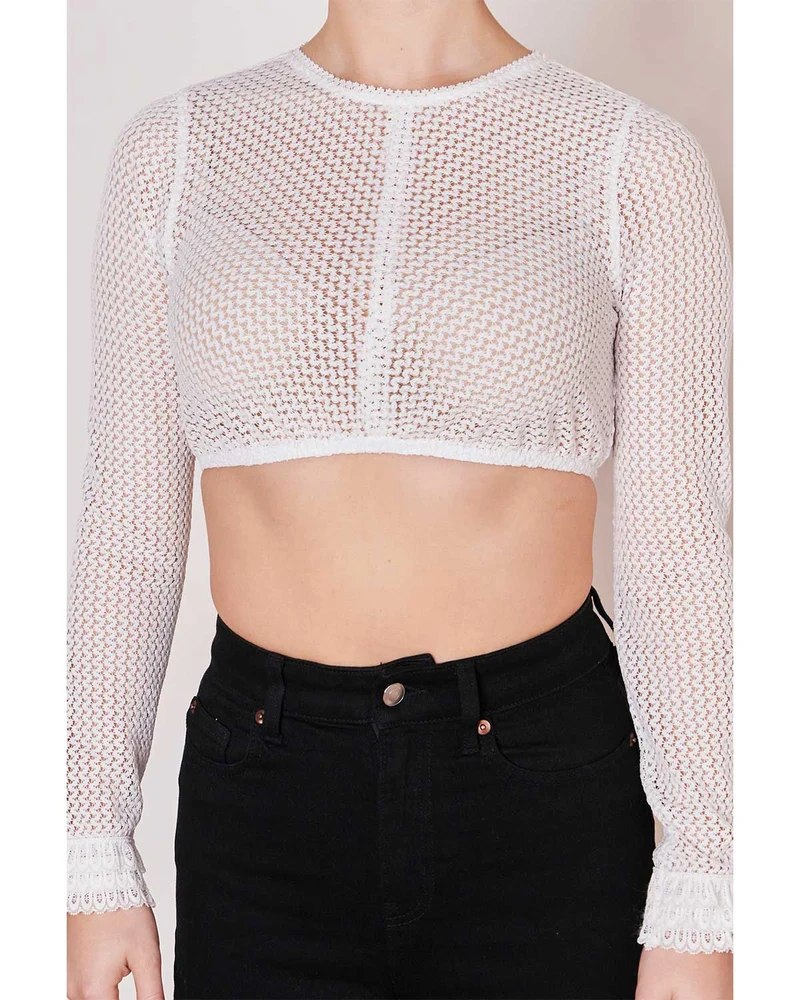 Krüger Collection Langarm Dirndlbluse "Araceli" mit Lochspitze 216267 | Ecru