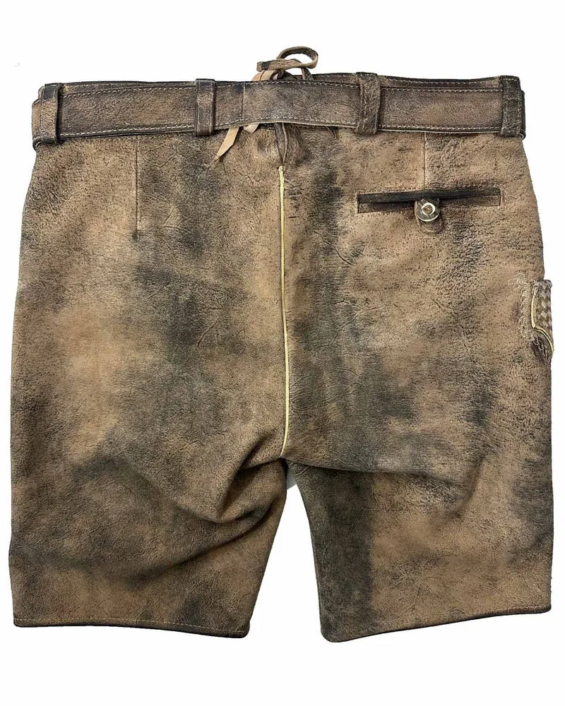 MADDOX Kurze Lederhose "Urgsee" mit Hirschstickerei | Antik Bernstein