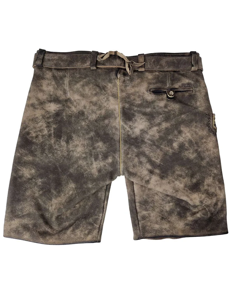 MADDOX Kurze Lederhose "Urgsee" mit Hirschstickerei | Marmor