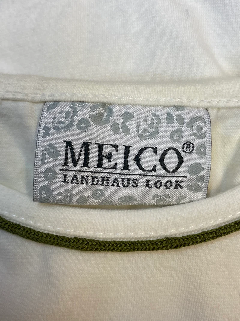 Meico Landhaus Look Trachtenshirt Damen Gr. 38 Weiß Baumwolle