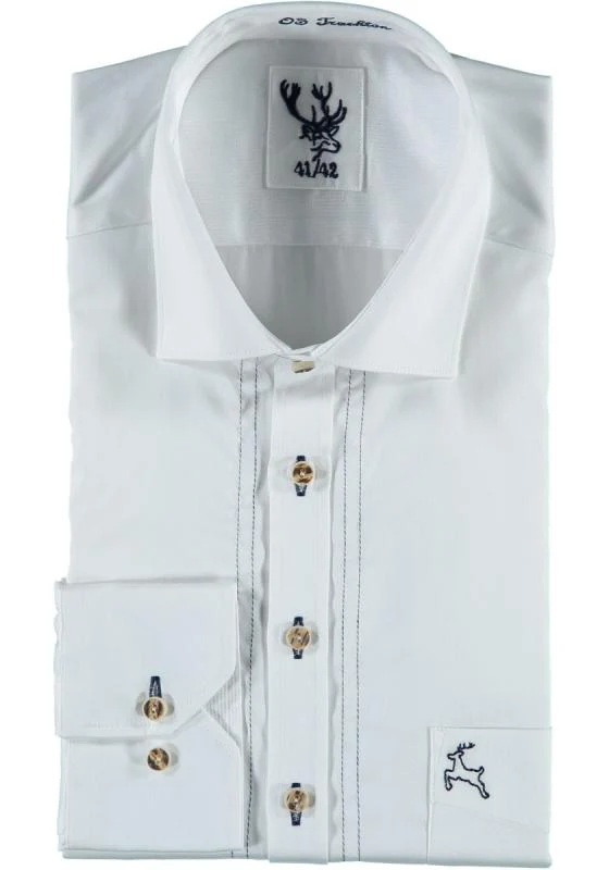 Men's Long Sleeve Slim Fit (Oswald) white w/blue embroidery