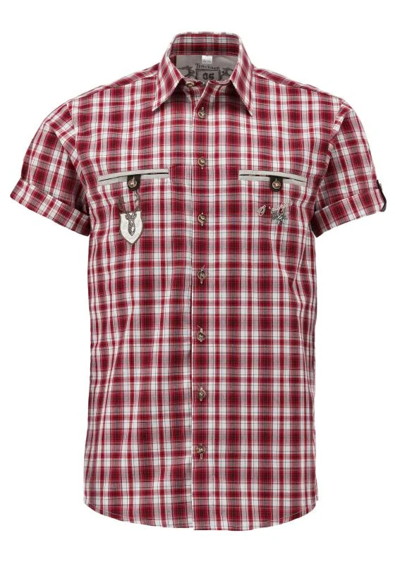OS Trachten Men's 1/2 Sleeve Regular Fit Shirt "Bruce" red