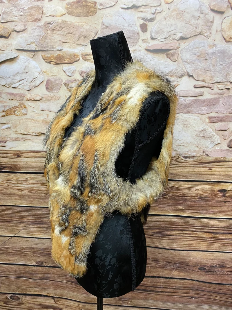 Vintage Fellweste Damen 1970er–80er Echtfell Naturtöne Boho Unikat Gr. 40