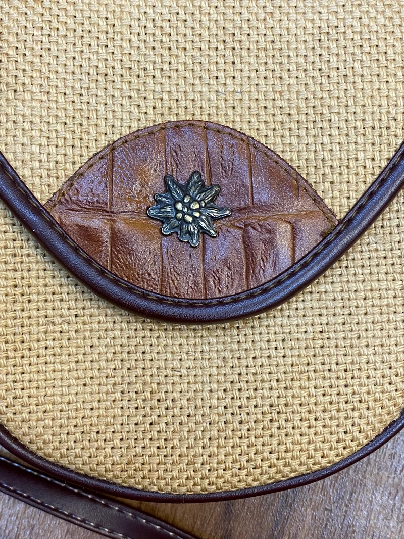 Vintage Dirndl-Handtasche Natur Braun mit Edelweiß