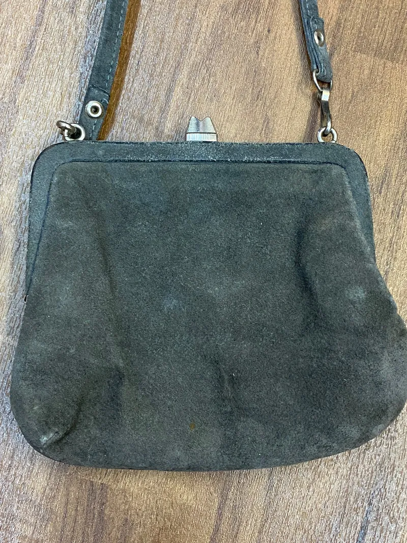 Vintage Trachten-Handtasche Wildleder Graugrün