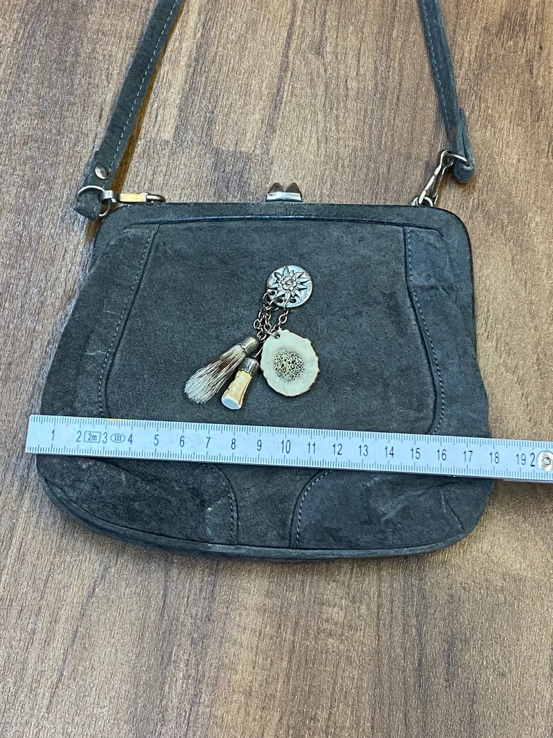 Vintage Trachten-Handtasche Wildleder Graugrün