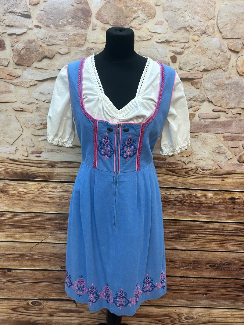 Vintage Dirndl blau rosa - 3-teilig, Gr.42