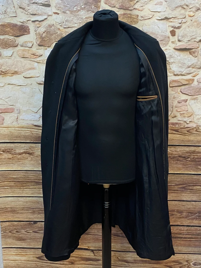 Vintage Wollmantel Herren Schwarz Gr. 54 – britischer 1920er-Jahre-Stil