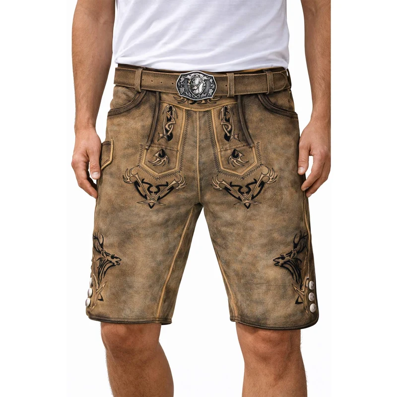 MADDOX Kurze Herren Lederhose "Felixsee" mit Gürtel | Antik H. Antik