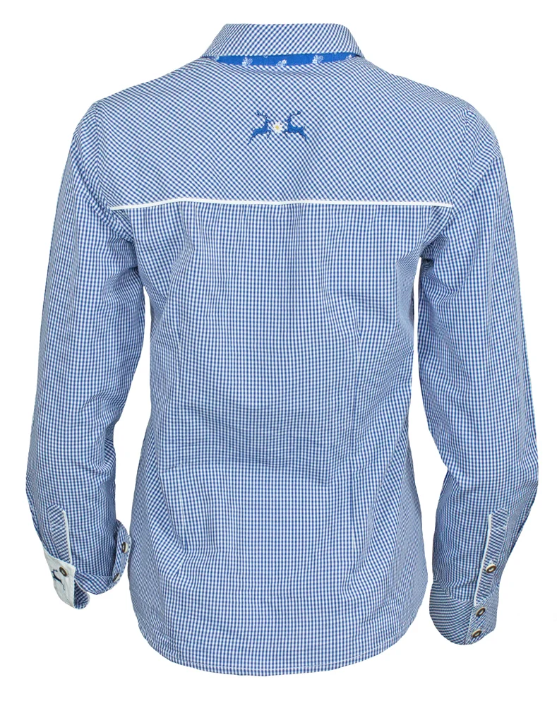 Maddox Damen Langarm Trachtenbluse Innsbruck - Blau Kobalt
