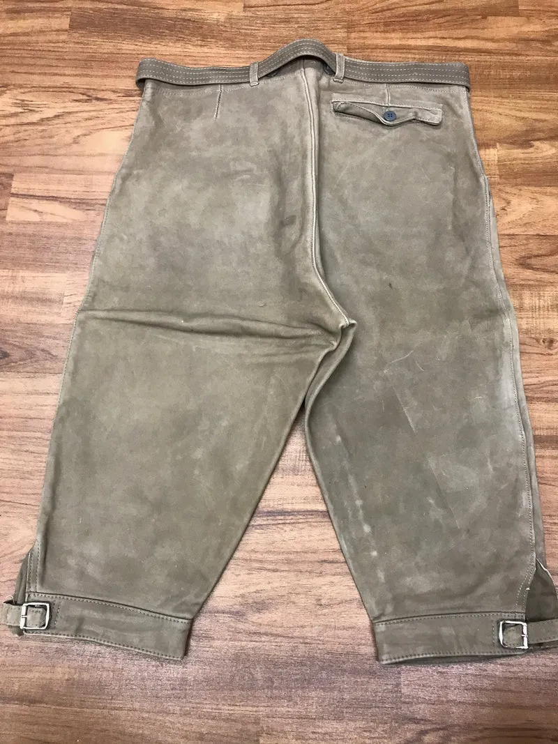 Vintage Lederhose Herren Kniebund Gr. 48 – beige Trachtenhose Echtleder