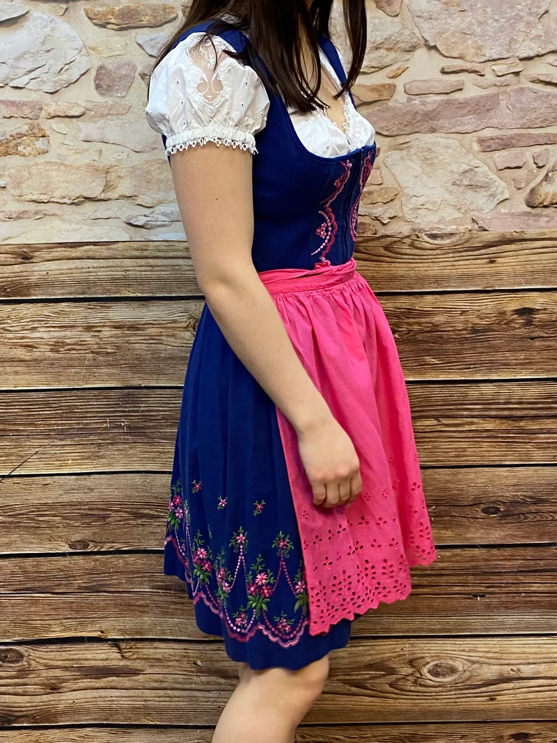 Vintage Dirndl dunkelblau rosa - Gr.36