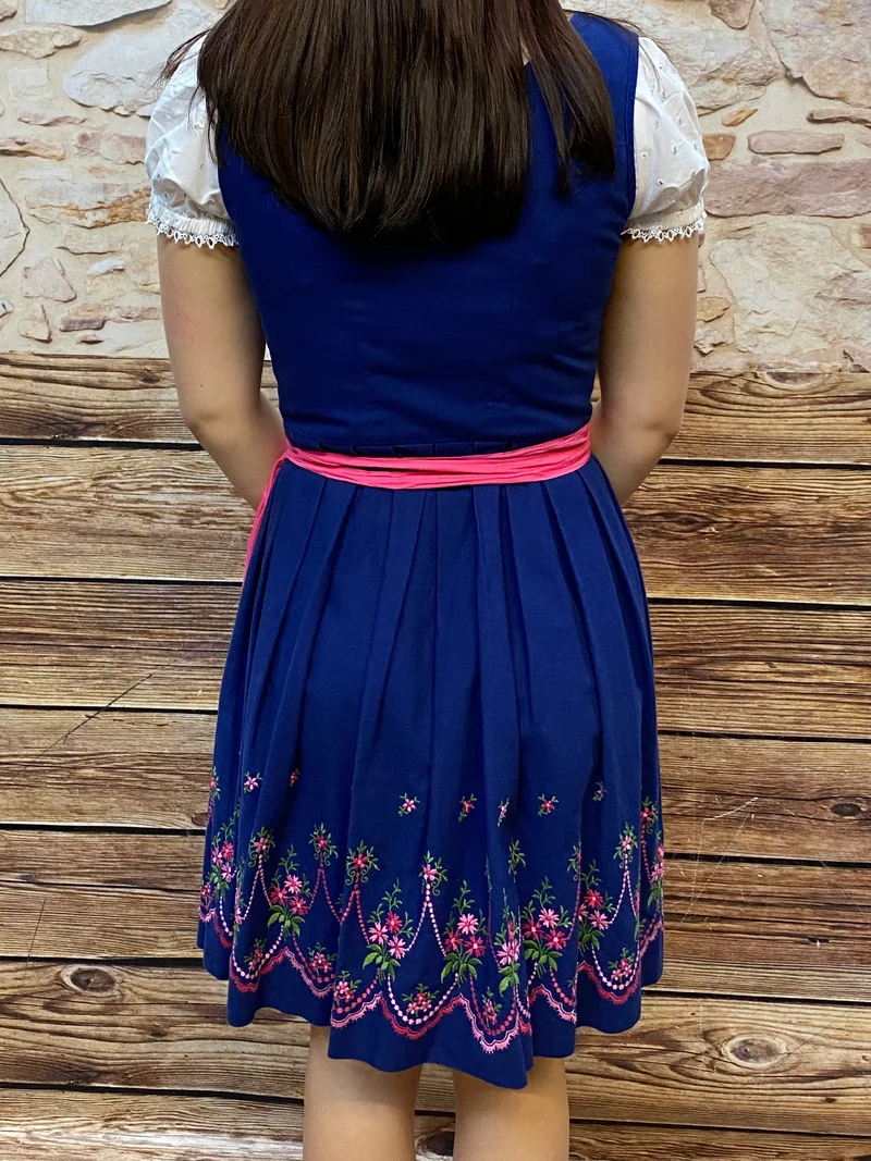 Vintage Dirndl dunkelblau rosa - Gr.36
