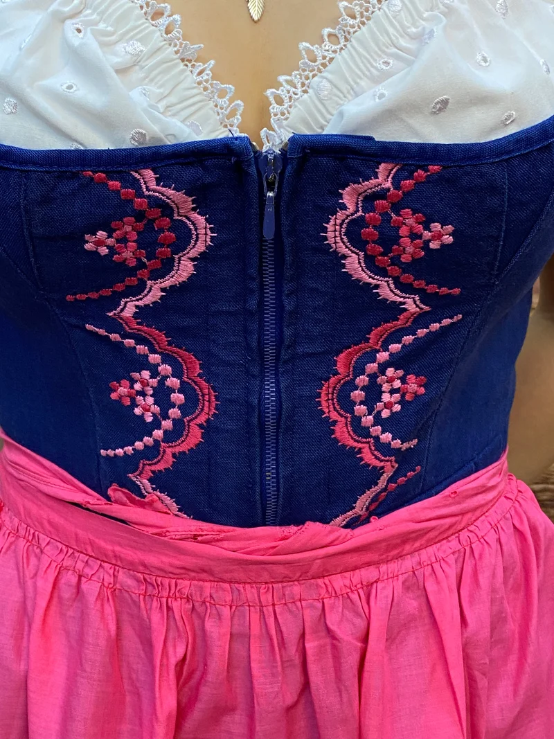 Vintage Dirndl dunkelblau rosa - Gr.36