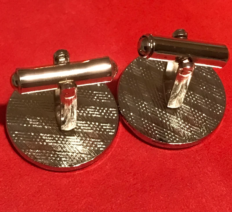 Vintage Manschettenknöpfe Silber Rund mit dunkelblauem Stein