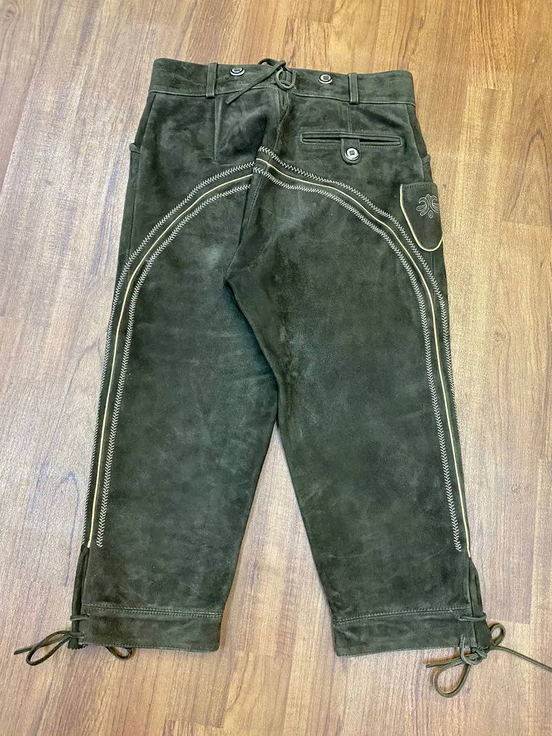 Vintage Lederhose Herren Kniebund Gr. ca. 50 – Distler dunkelbraun Trachtenhose mit Stickerei