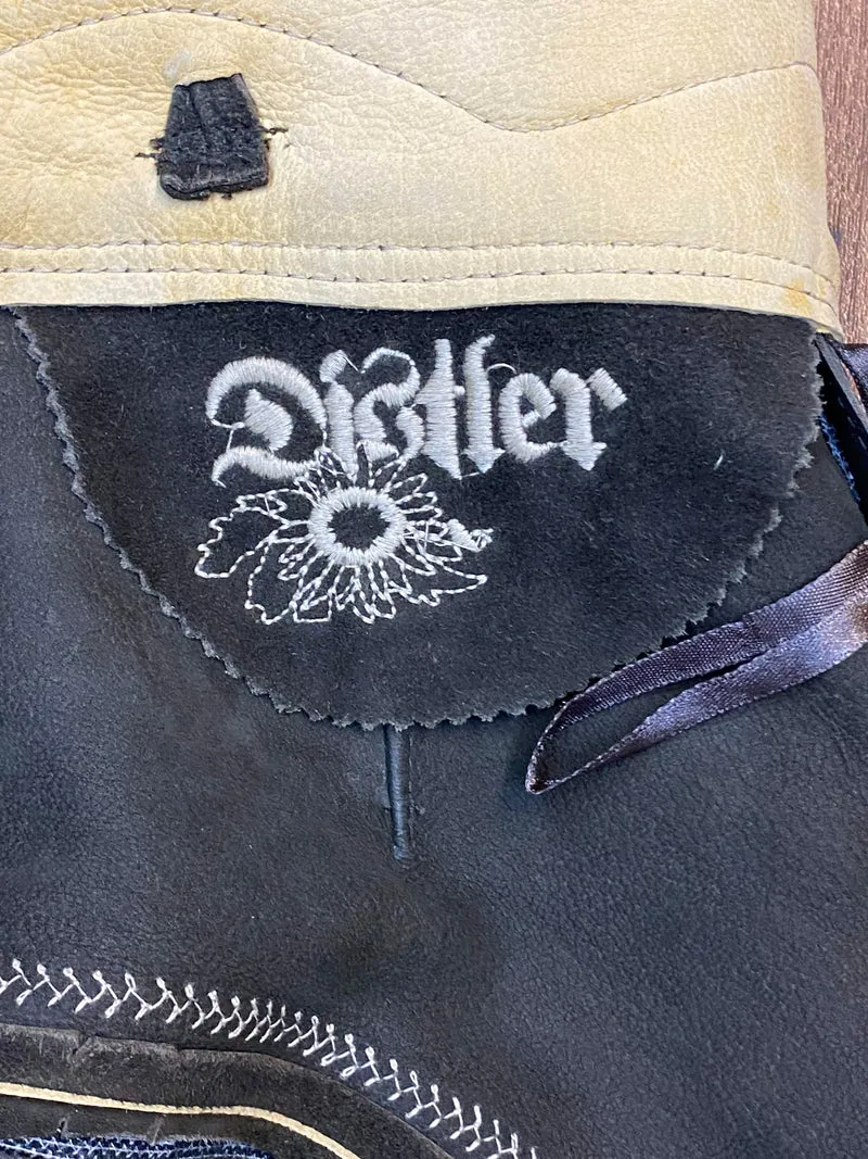 Vintage Lederhose Herren Kniebund Gr. ca. 50 – Distler dunkelbraun Trachtenhose mit Stickerei