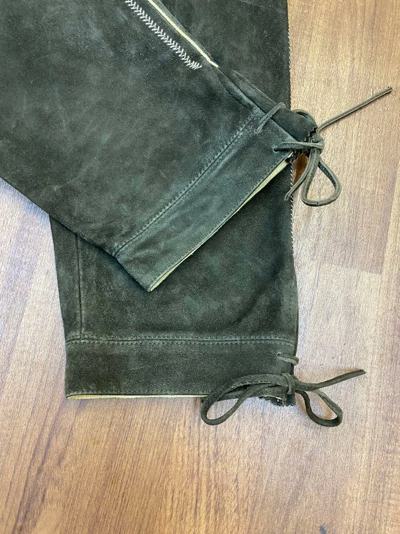 Vintage Lederhose Herren Kniebund Gr. ca. 50 – Distler dunkelbraun Trachtenhose mit Stickerei