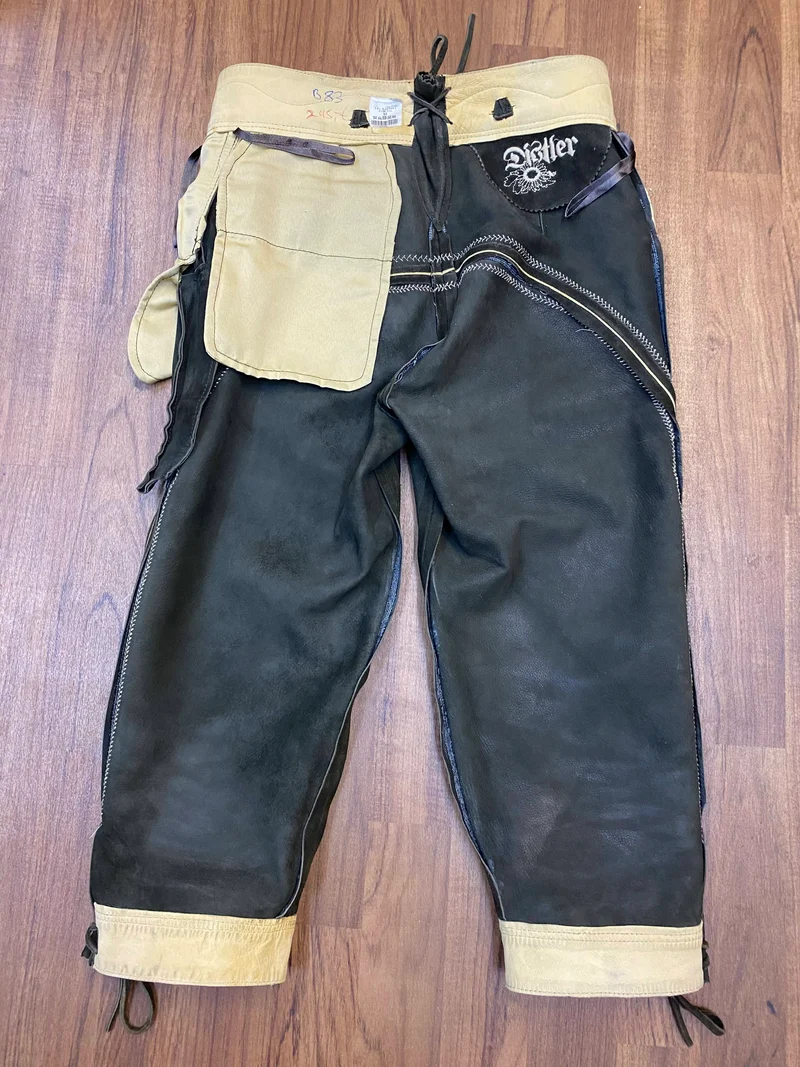 Vintage Lederhose Herren Kniebund Gr. ca. 50 – Distler dunkelbraun Trachtenhose mit Stickerei
