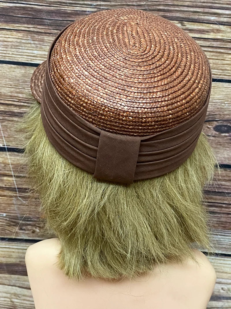 Brauner Vintage Strohut für Damen mit großem Schirm, Gr.57
